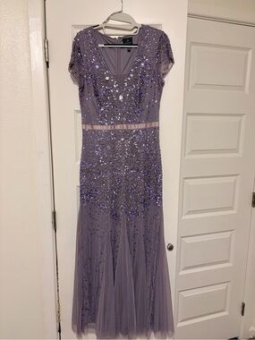 Adrianna Papell Lavender Beaded V-Neck Maxi Dress